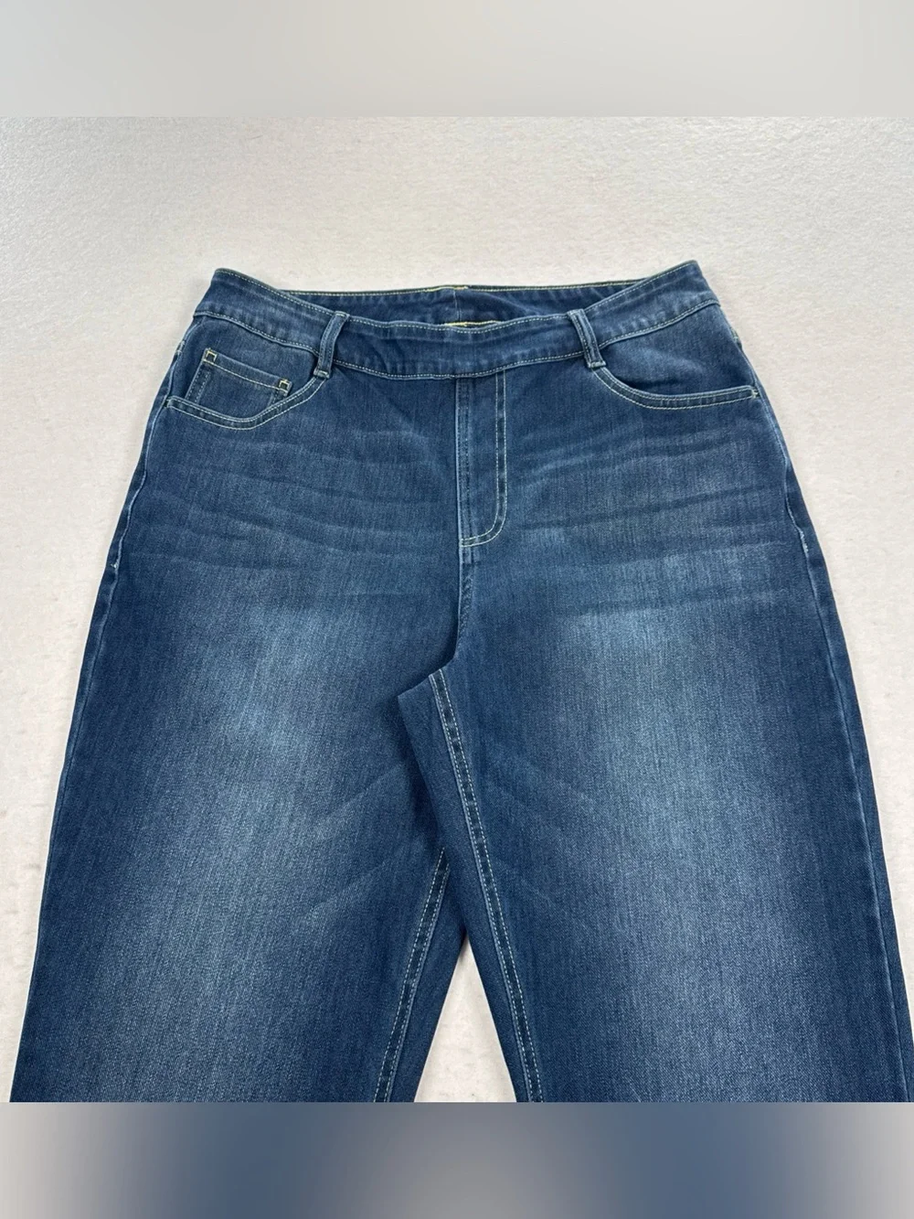 Halara Flex Pull-On Jeans Women's Large Straight Leg Stretch Elastic Pockets